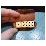 Vtg Dice In Leather Carry Case
