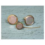 Vtg Gold-Tone Cufflinks w/ Tie Clip