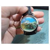 Train Face Watch w/ Leather Strap