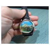 Train Face Watch w/ Leather Strap