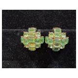 Vtg Hollycraft Green Rhinestone Gold Tone Clip-On