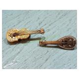Spanish Damascene Style Violin & Mandolin Brooches
