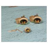 Vtg Swank Mesh Wrap Cufflinks w/ Tie Clip