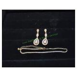Gold-Tone Tear Drop Earrings w/ Tennis Bracelet