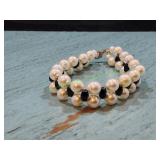 Double Strain Pearl & Black Bead Bracelet