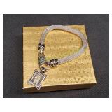 Vtg Silver-Tone Mesh Tube Bracelet w/ Photo Charm