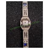 10K White Gold Diamond Sapphire Filigree Bracelet