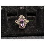 Sterling Silver Filigree Ring w/Amethyst Stone Sz9
