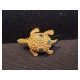 Vtg Gold-Tone Turtle Brooch w/ Rhinestones