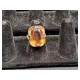 Vtg Large Oval-Cut Citrine Ring, Sz 6.5