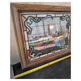 Vtg Faux Stained Glass Framed Mirror