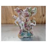Vtg Porcelain Cherub Figure Hand-Painted Vase
