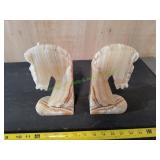 Vtg Hand-Carved Onyx Horse Head Bookends