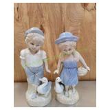 Vtg Porcelain Boy & Girl w/ Ducks Figurines