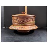 Vtg Monkey Pod Carved Wood Spinning Cake Stand