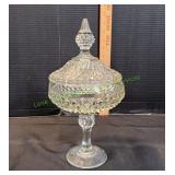 Vtg Indiana Glass Diamond Point Covered Compote