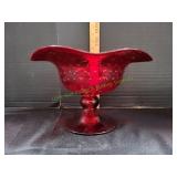 Vtg Deep Ruby Red Glass Compote