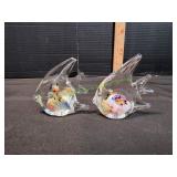 (2) Handblown Glass Angelfish Paperweights