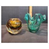 Vtg Handblown Splash Glass Vase w/ Votive Holder