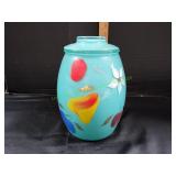 Vtg Bartlett Collins Turquoise Glass Cookie Jar