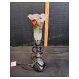 Hand Painted Floral Hummingbird Glass Shade Lamp