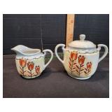 Japanese Gold Castle Hostess Creamer & Sugar Set