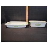 (2) Vtg Corningware Green Medallion Baking Dishes
