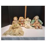Vtg Baby Dolls, Care Bear & Stuffed Bunnies