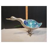 Metal Sculptured Duck w/ Blue Mosaic Design