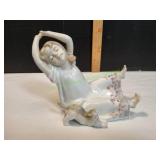 Vtg Stretching Girl w/ Cat Figurine