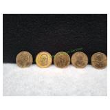 (5) Presidential $1 Coins