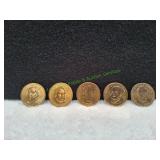 (5) Presidential $1 Coins