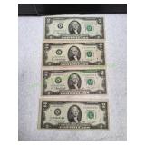 (4) 1976 US Federal Reserve $2 Bank Notes