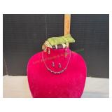 Silver-Tone Blue Floral Motif Necklace w/