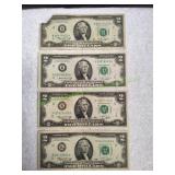 (4) 1976 US Federal Reserve $2 Bank Notes