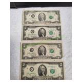 (3) 1976 & (1) 1999 US $2 Bank Notes