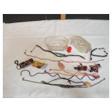 Glass Trinket Dish w/ Necklaces & More