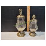 (2) Vtg Crackled Glass Potpourri Jars