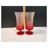 (2) Vtg Blendo Cranberry Red Ombre Glass Vases