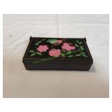 Mini Black Floral Jewelry Box w/ Jewelry