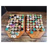 Vtg Thread Spools on Wood Peg Spool Holder