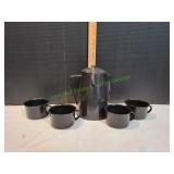 Black Enamelware Camping Percolator w/ Cups