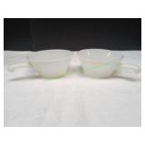 (2) Milk Glass Fire-King Glass Handled Bowls