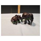 (2) Hand-Carved Wooden Elephants