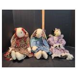 (2) Handcrafted Bunny Dolls & (1) Cow Doll