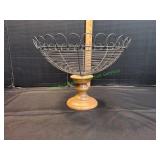 Vtg French Wire Pedestal Fruit Basket