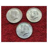 (3) 1964 Kennedy Half Dollars