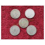 (5) Indian Head V-Nickels