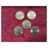 (5) Presidential $1 Coins