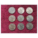 (9) 2000-P Sacagawea Dollar Coins